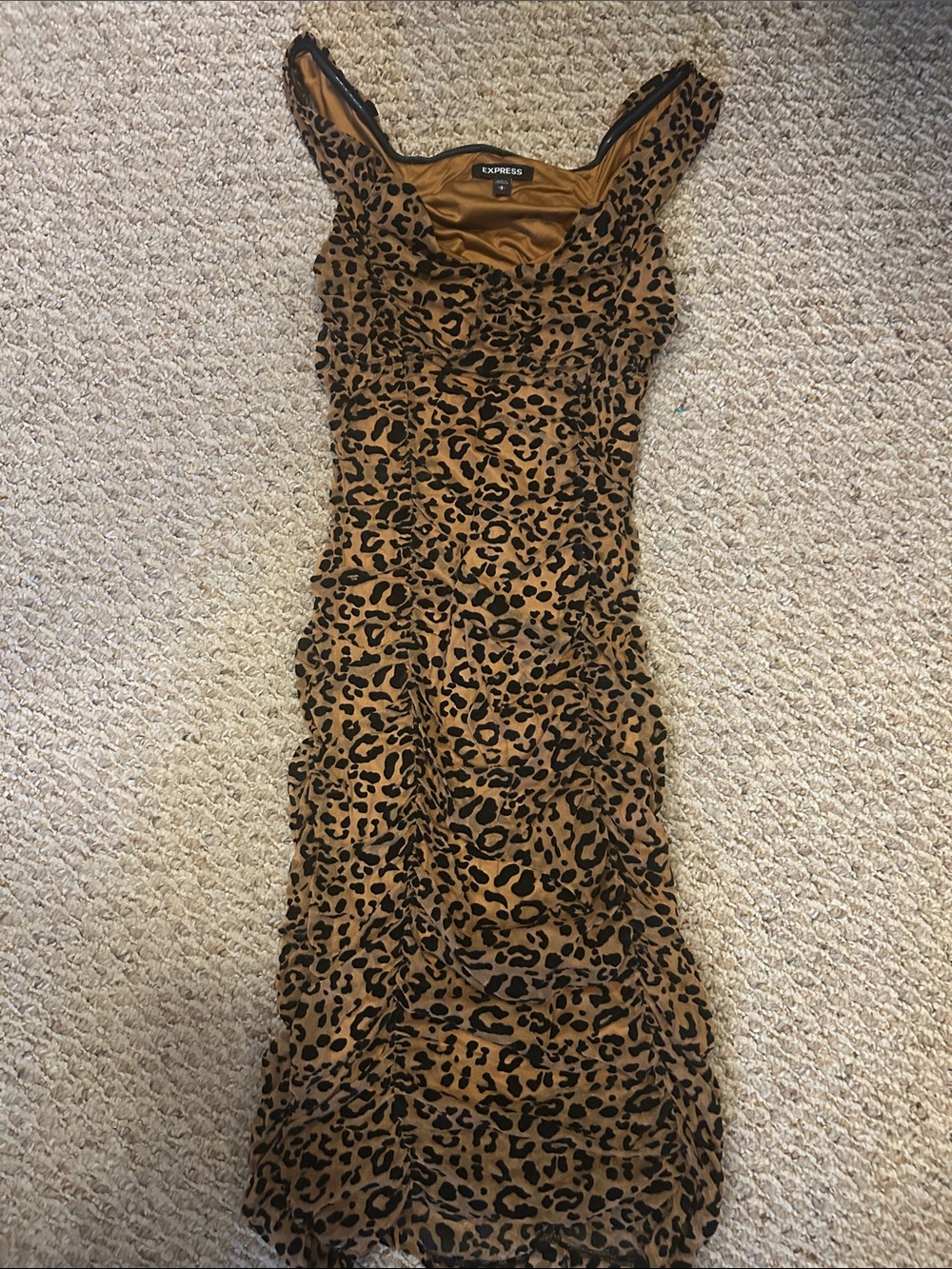 Express Leopard Print Midi Dress in Tan and Black